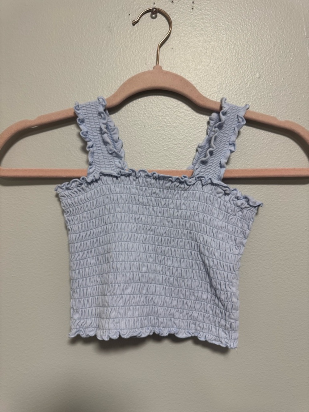 Hollister Smocked Ruffle Strap Crop Top - Light Blue